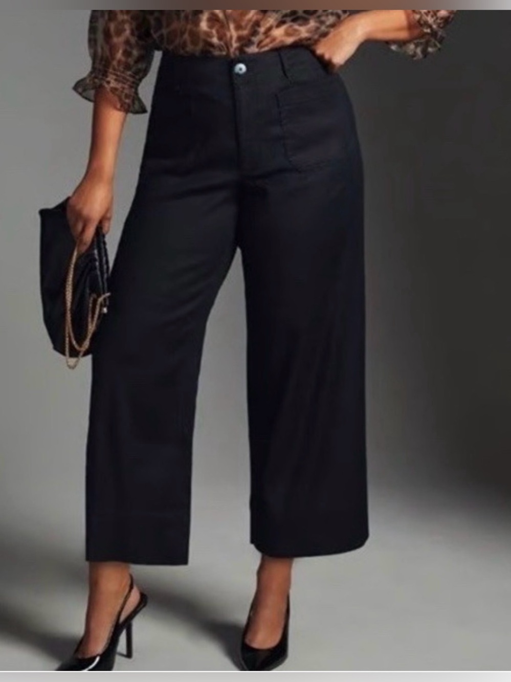 Maeve Anthropologie Linen Blend Colette Pants Women's SZ 6P Navy Blue Wide Leg